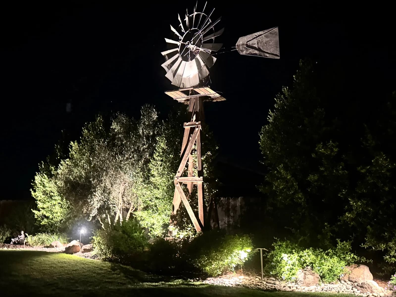Uplit windmill and garden beds